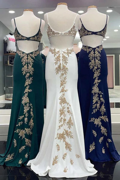 V-neck sticker flower dew backed mermaid long formal dress