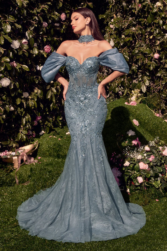 V-neck tight corset mermaid dress with detachable sleeves