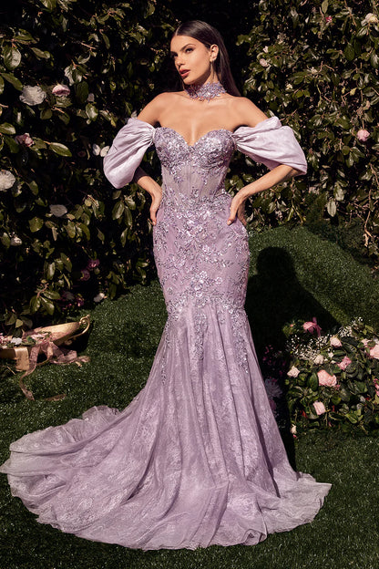 V-neck tight corset mermaid dress with detachable sleeves