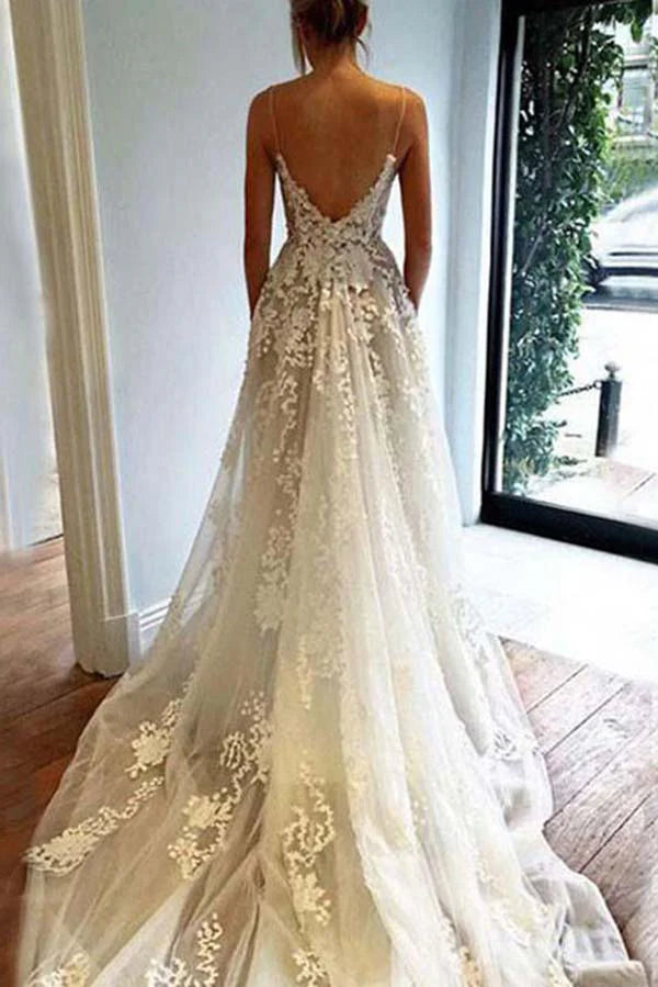Thin suspender backless A-line floor standing sleeveless chiffon wedding dress