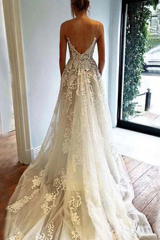 Thin suspender backless A-line floor standing sleeveless chiffon wedding dress