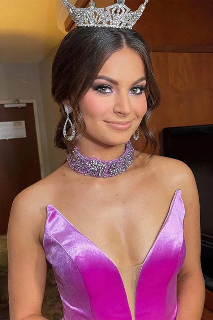Velvet Strapless Mermaid Long Formal Dress with Slit