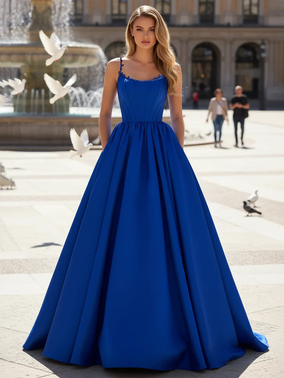 Vibrant Ball-Gown Sweetheart Spaghetti-Strap Lace-Up-Back Floor-Length Prom Dresses