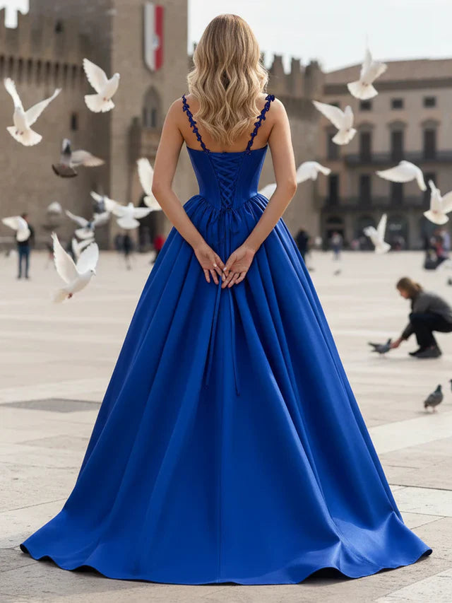 Vibrant Ball-Gown Sweetheart Spaghetti-Strap Lace-Up-Back Floor-Length Prom Dresses