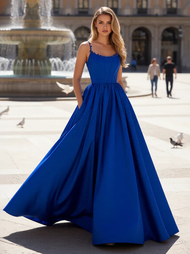 Vibrant Ball-Gown Sweetheart Spaghetti-Strap Lace-Up-Back Floor-Length Prom Dresses