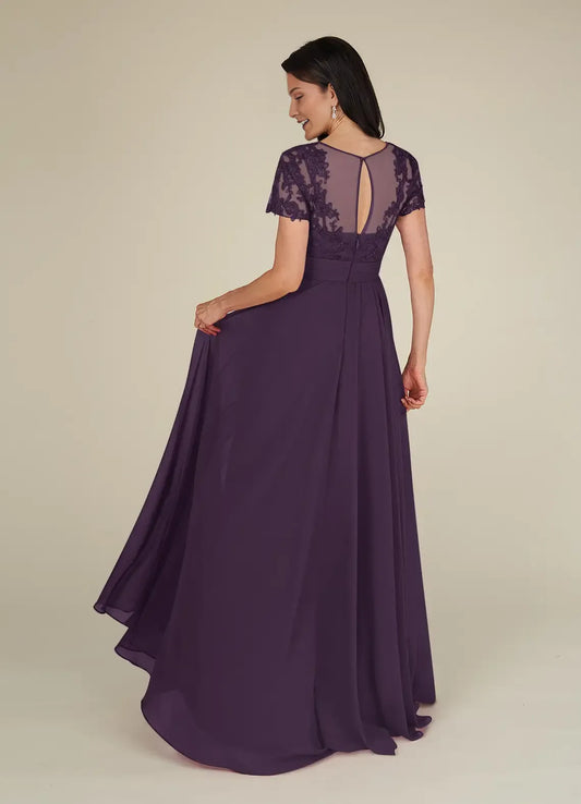 Vintage  A-Line Lace Scoop Neck Cap Sleeve Back Zip Floor-Length Mother of the Bride Dress for ladies hot sale