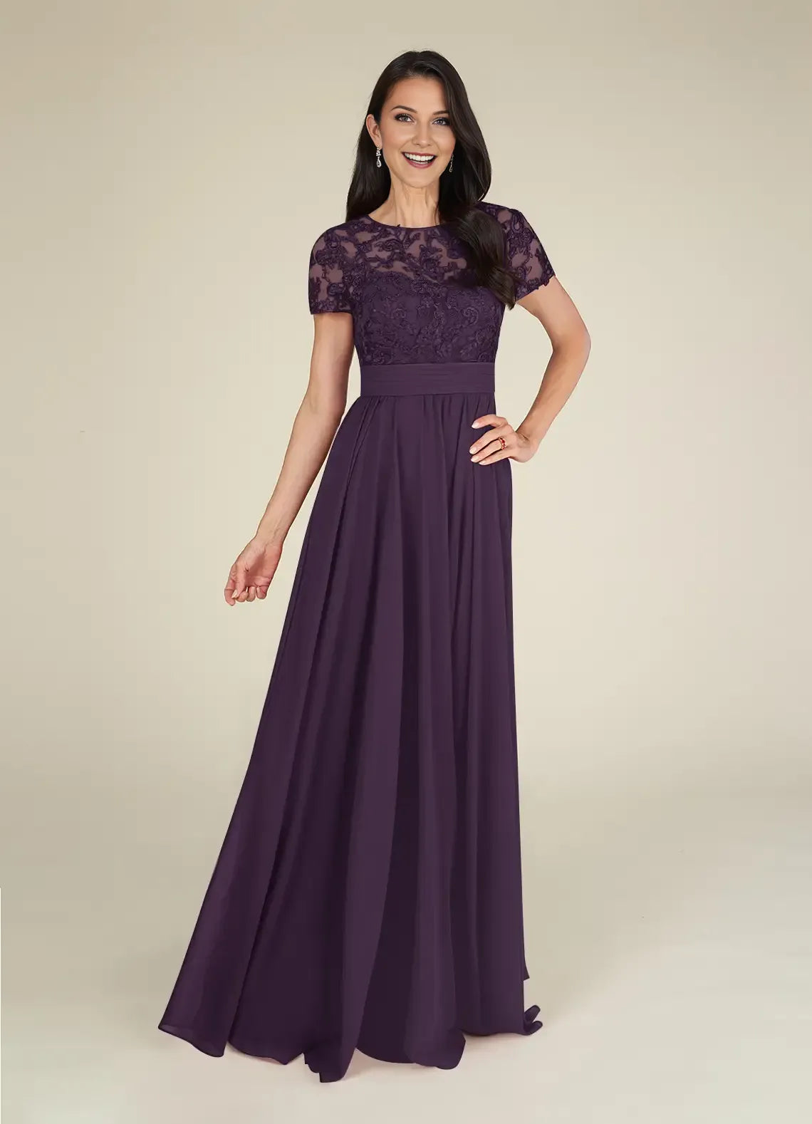 Vintage  A-Line Lace Scoop Neck Cap Sleeve Back Zip Floor-Length Mother of the Bride Dress for ladies hot sale