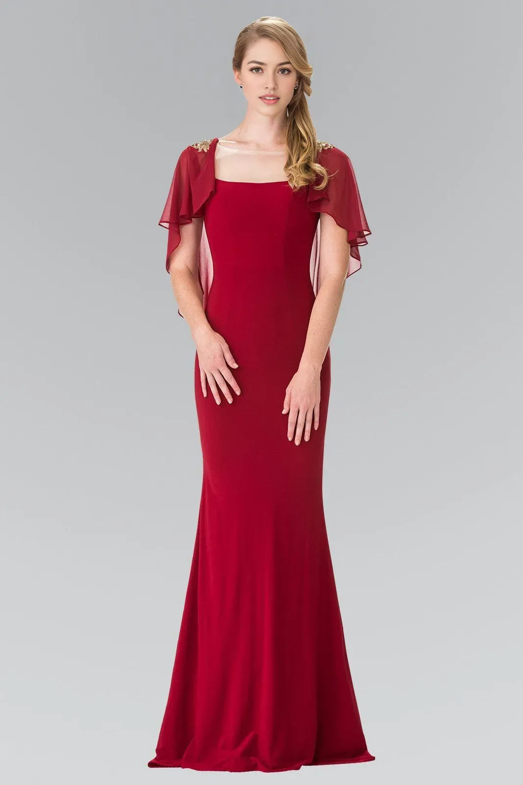 Vintage Burgundy Square sleeveless  Backless zipper with Back Caplet Lace Floor length prom dress for women Custom