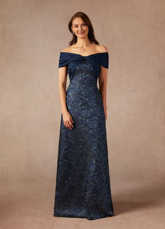Vintage Dark Navy A-Line Off-The-Shoulder Sleeveless Back Zip Floor-Length Mother of the Bride Dress for female guests hot sale