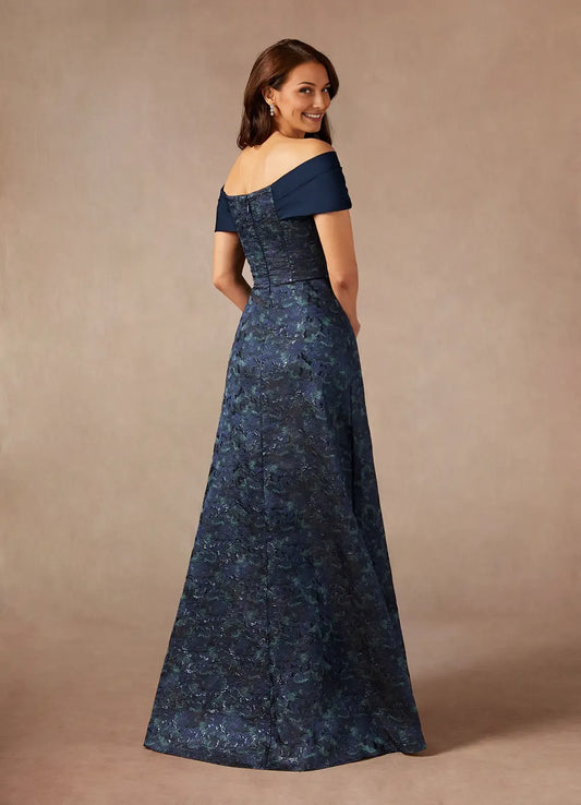 Vintage Dark Navy A-Line Off-The-Shoulder Sleeveless Back Zip Floor-Length Mother of the Bride Dress for female guests hot sale