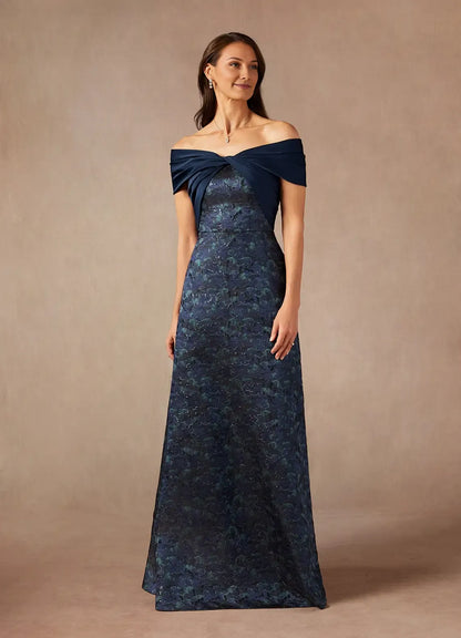 Vintage Dark Navy A-Line Off-The-Shoulder Sleeveless Back Zip Floor-Length Mother of the Bride Dress for female guests hot sale