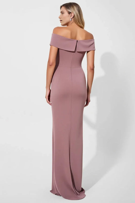 Vintage Mermaid Off-Shoulder Short Sleeve Back Zip Floor-Length Mother of the Bride Dress with Ruffles