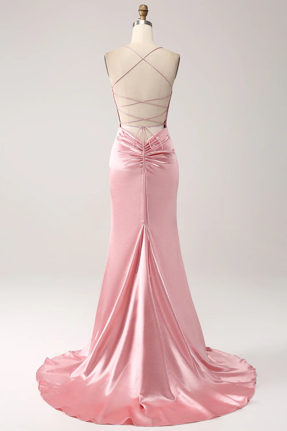 Mermaid Slim Strap Backless Long powder blusher Prom Dress