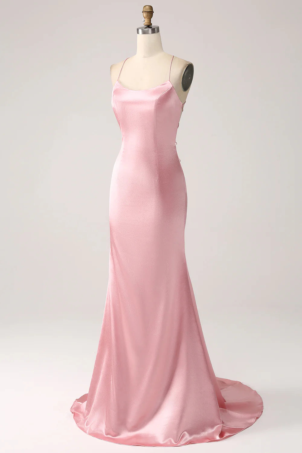 Mermaid Slim Strap Backless Long powder blusher Prom Dress