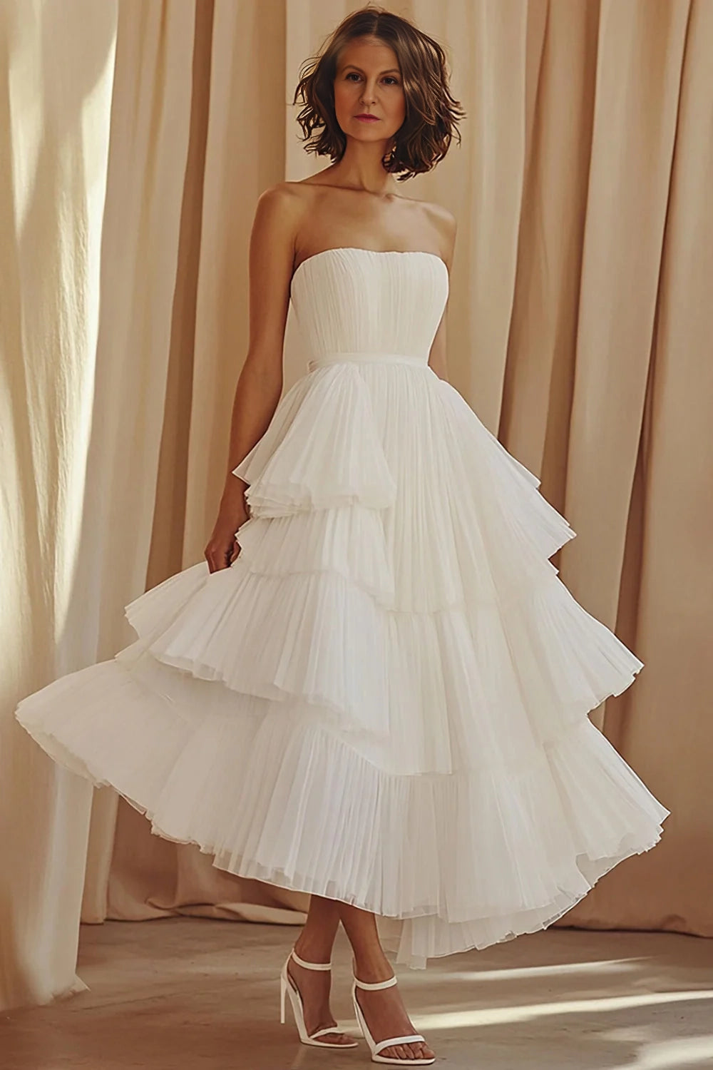 White A-Line Sweetheart Chiffon Ruffled Long Formal Dress