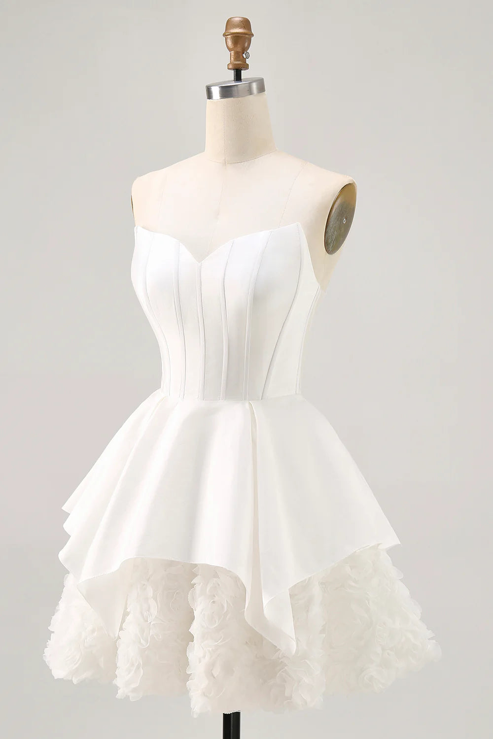 White A-line Strapless Satin Corset Mini Dress