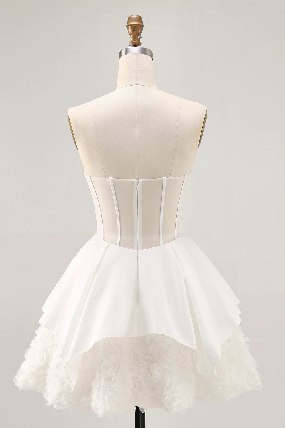 White A-line Strapless Satin Corset Mini Dress