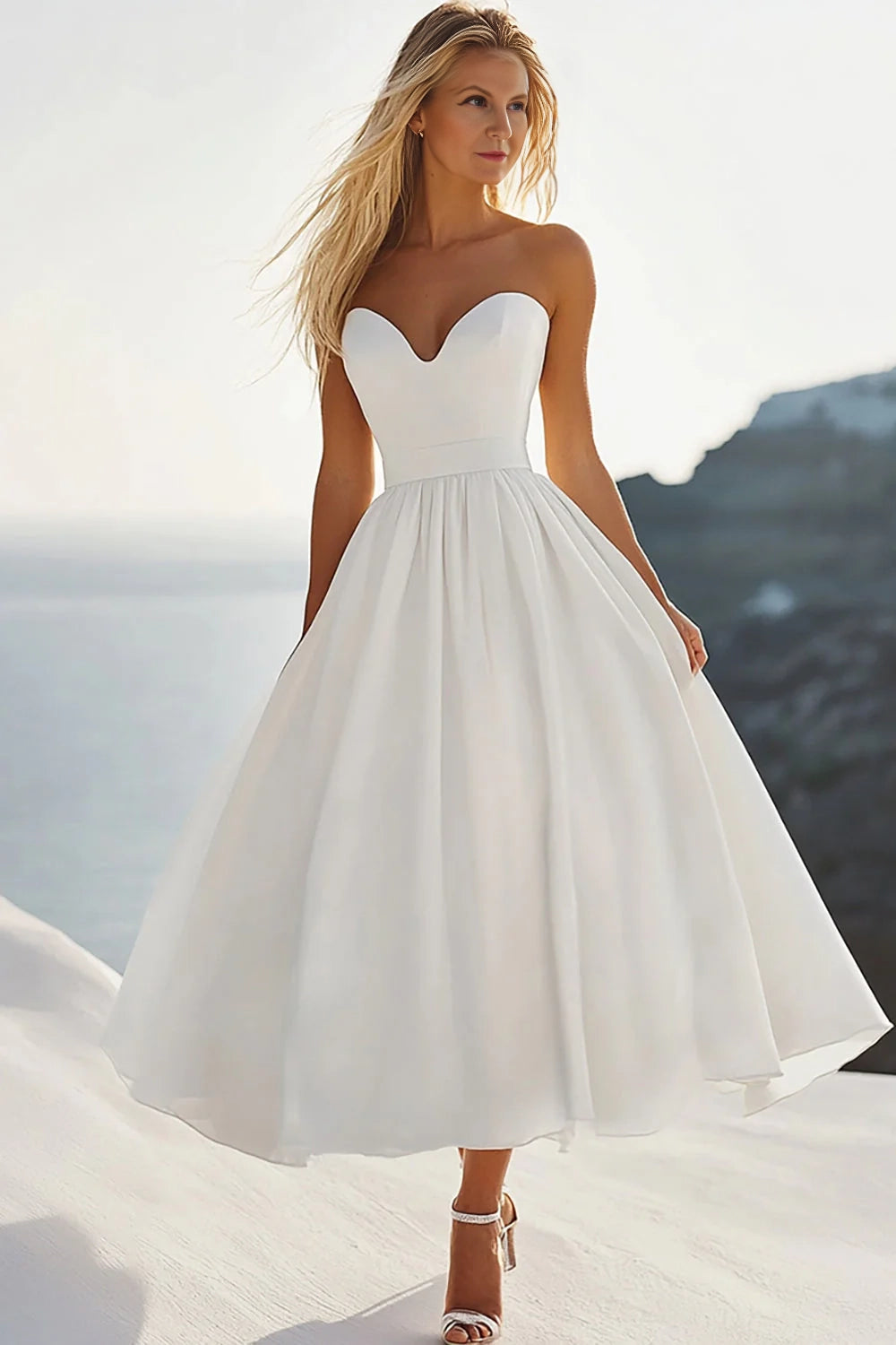 White A-line Sweetheart Sleeveless Dress