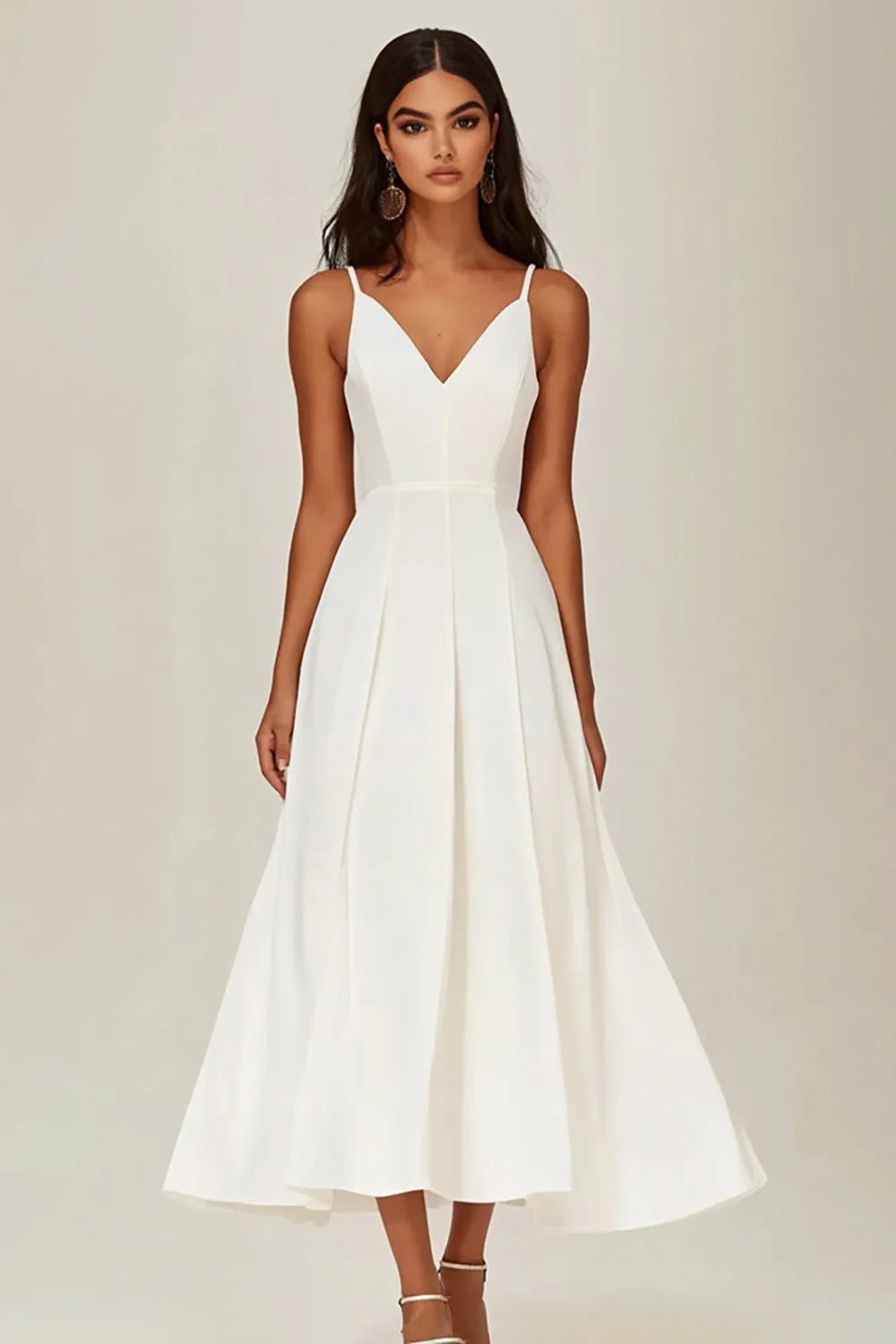 White A Line Spaghetti Straps Ruched Formal Dress