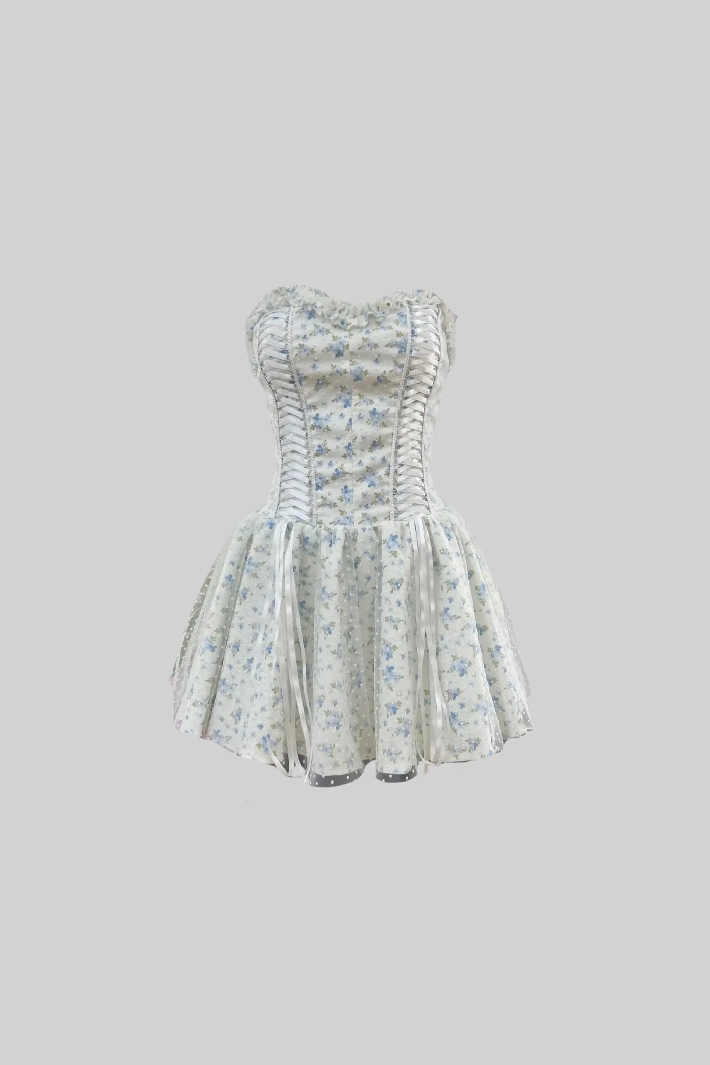 White Blue Floral Corset Homecoming Dresses