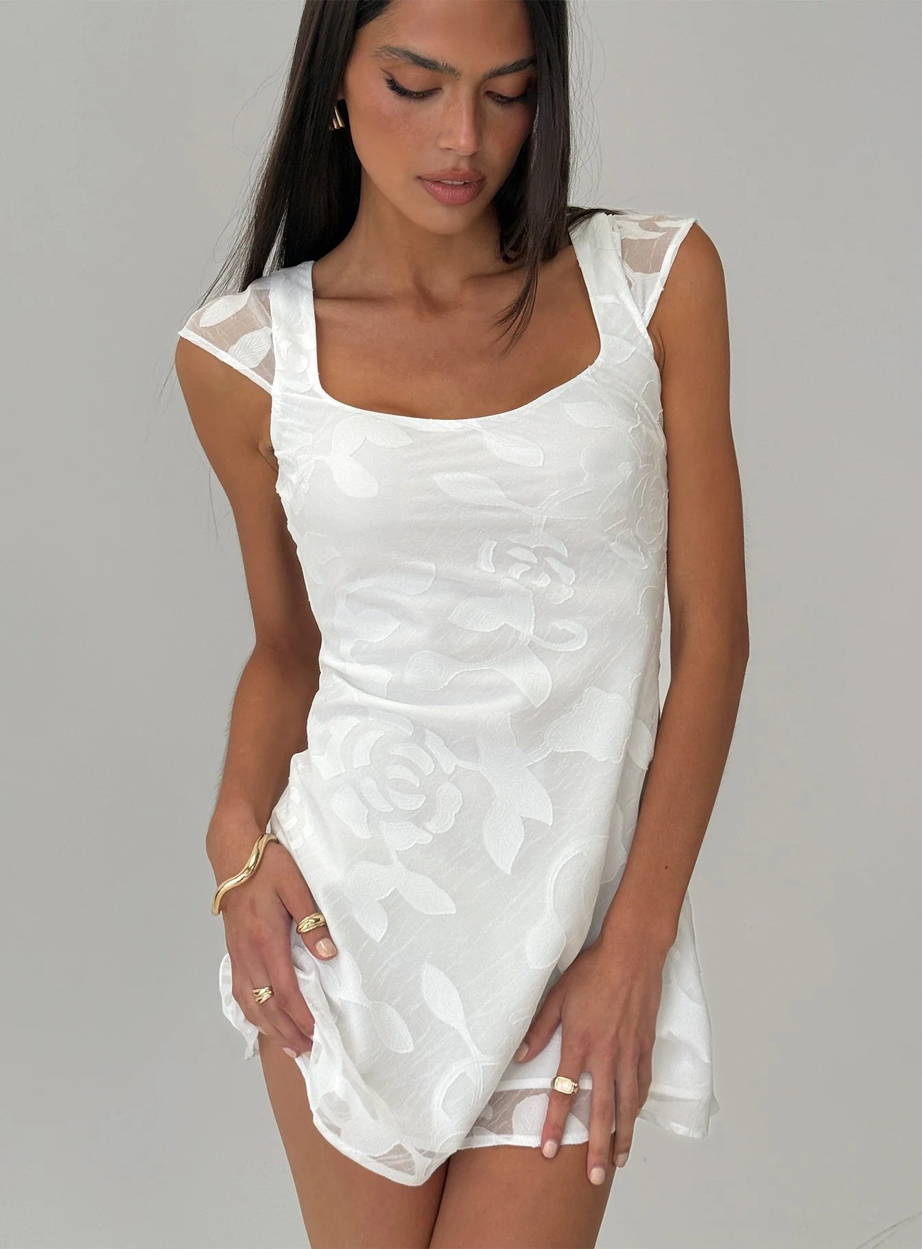 White Floral Burnout A-Line Homecoming Dresses