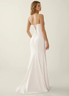 White Floral Print Mermaid Spaghetti Strap Evening Dresses
