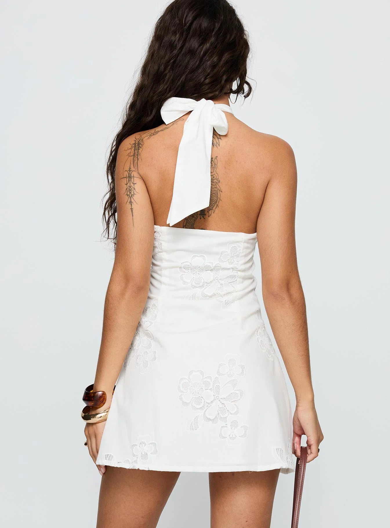 White Halter Keyhole Floral Appliqué Homecoming Dresses