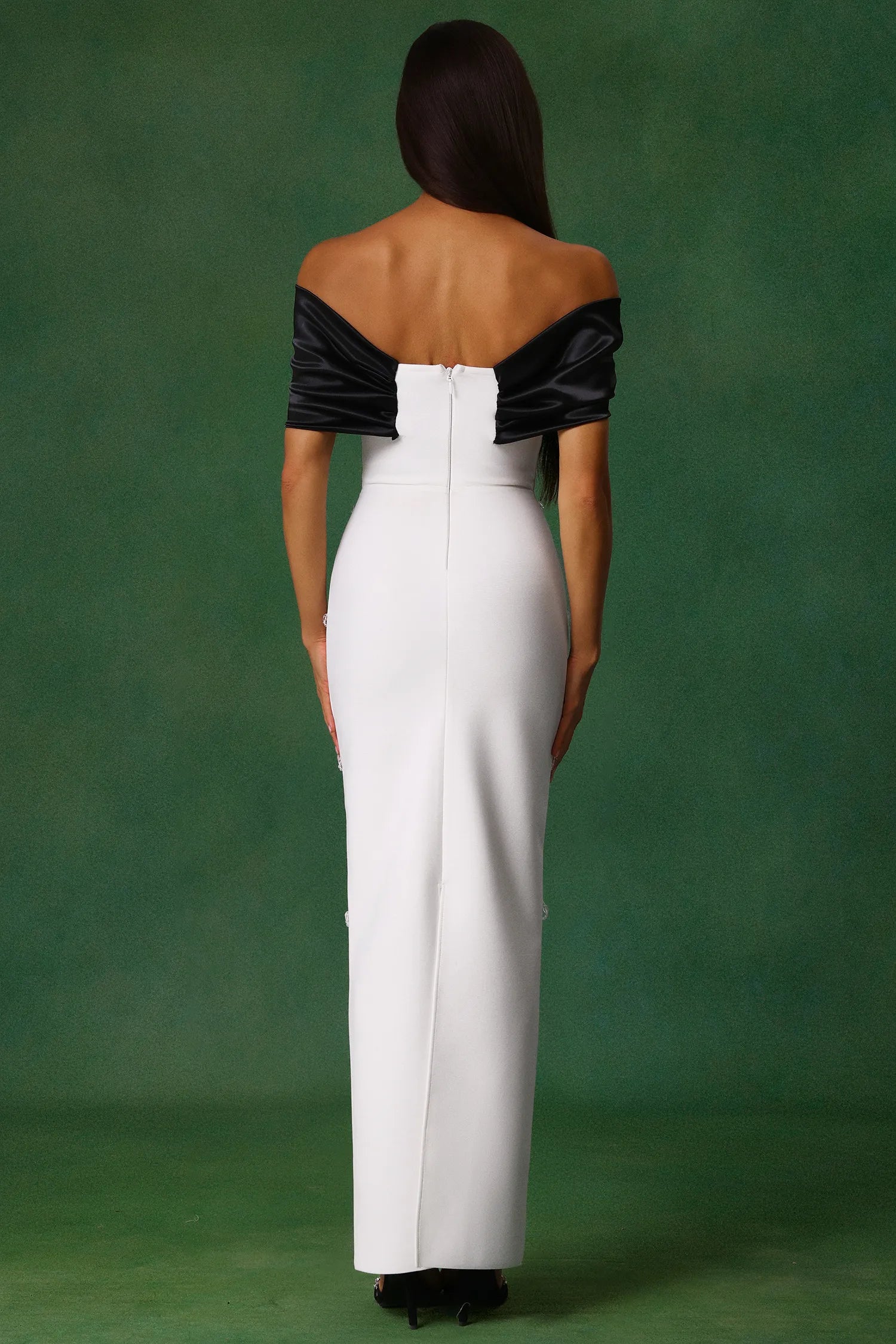 White Off-the-Shoulder Beaded Mermaid Maxi Evening Dresses