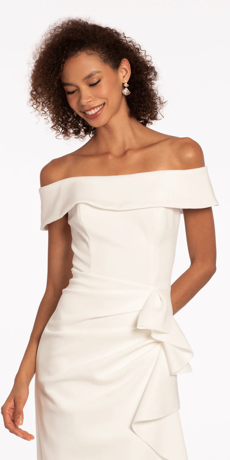 White Off-the-Shoulder Ruffle Midi Sheath Dress Homecoming & Cocktail Dresses