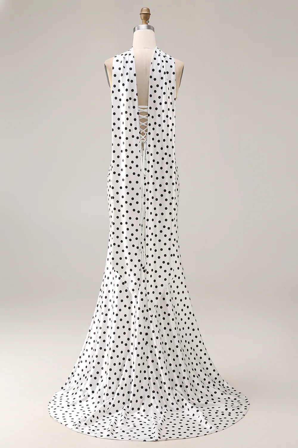 White Polka Dot Satin Mermaid Evening Dresses