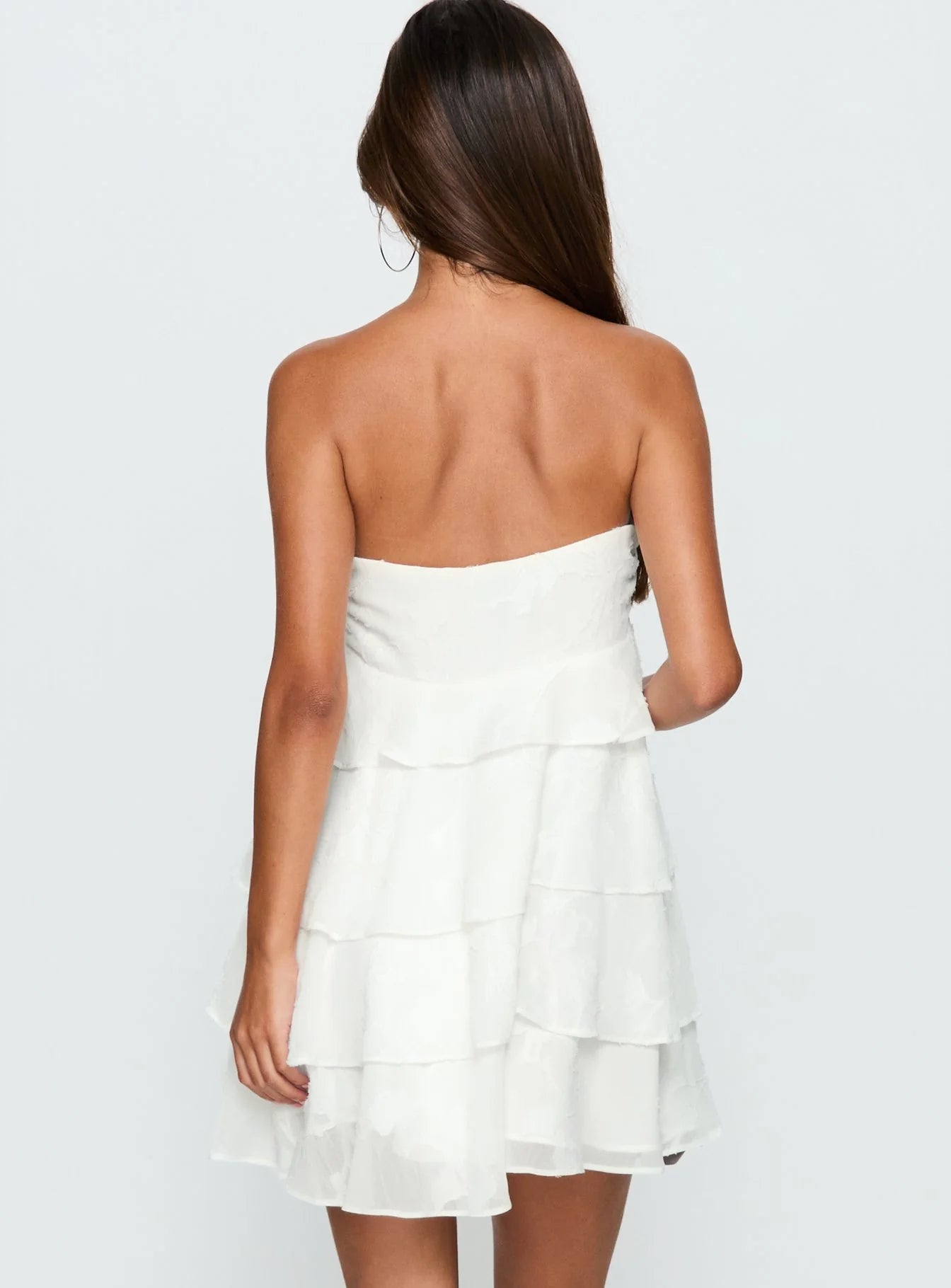 White Strapless Bow-Front Tiered Homecoming Dresses