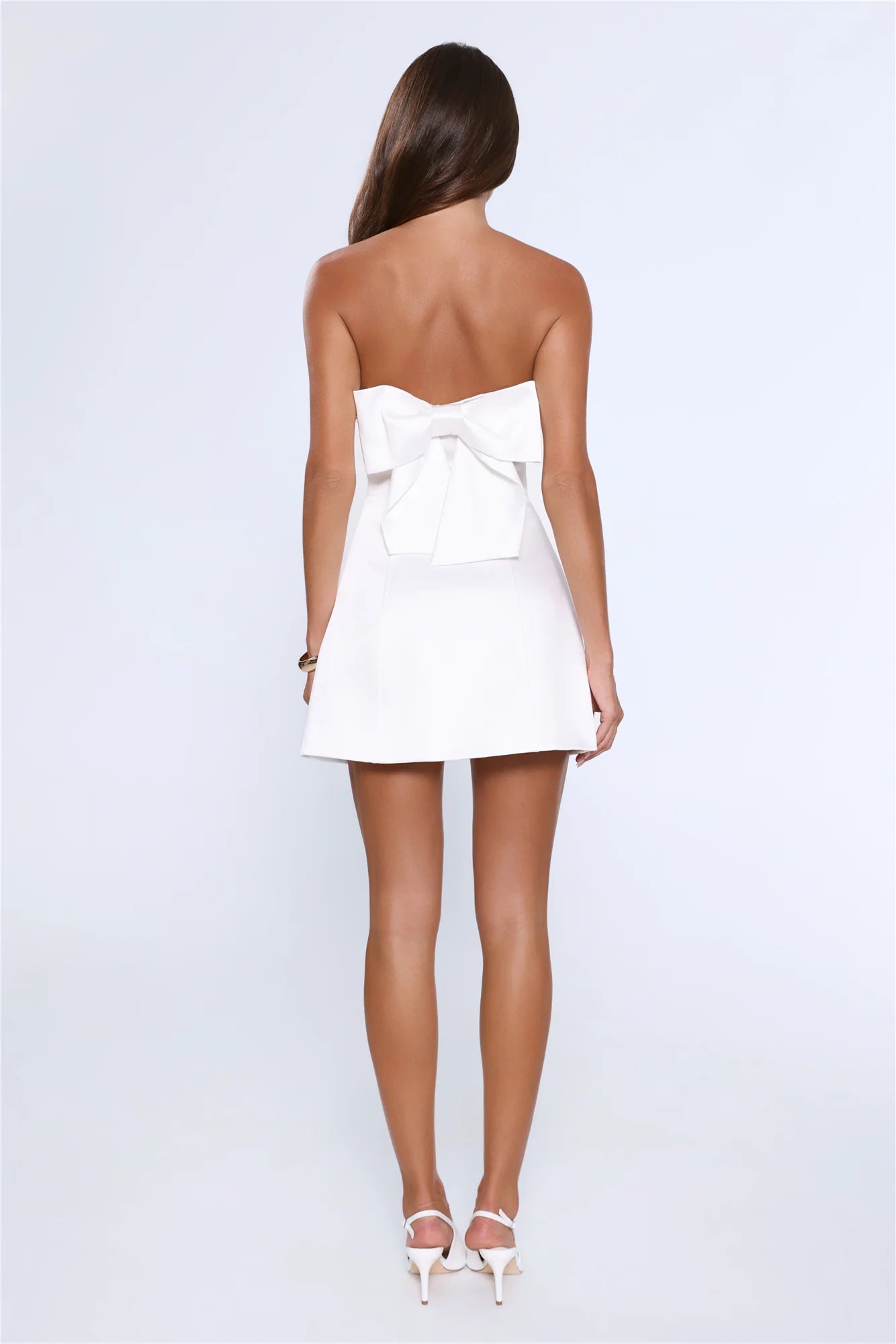 White Strapless Bow Mini Cocktail Dresses