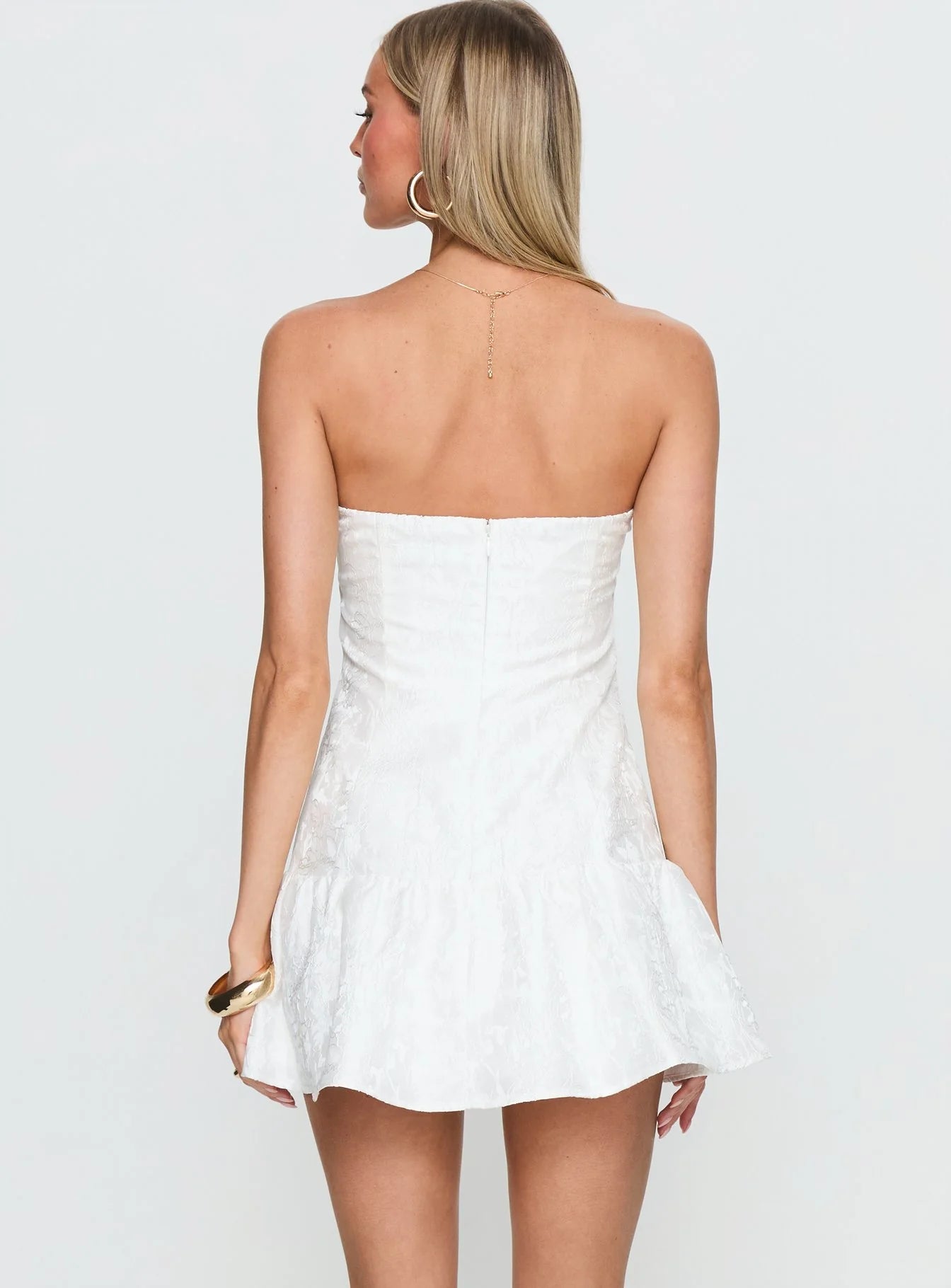 White Strapless Bow & Lace Trim Homecoming Dresses
