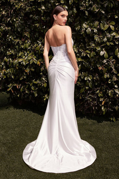 White mermaid strapless tight corset dress wedding dress