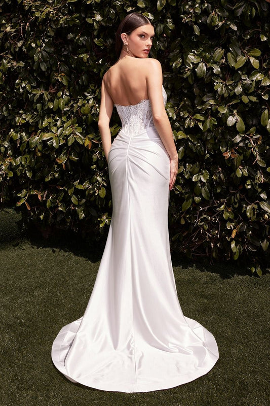 White mermaid strapless tight corset dress wedding dress