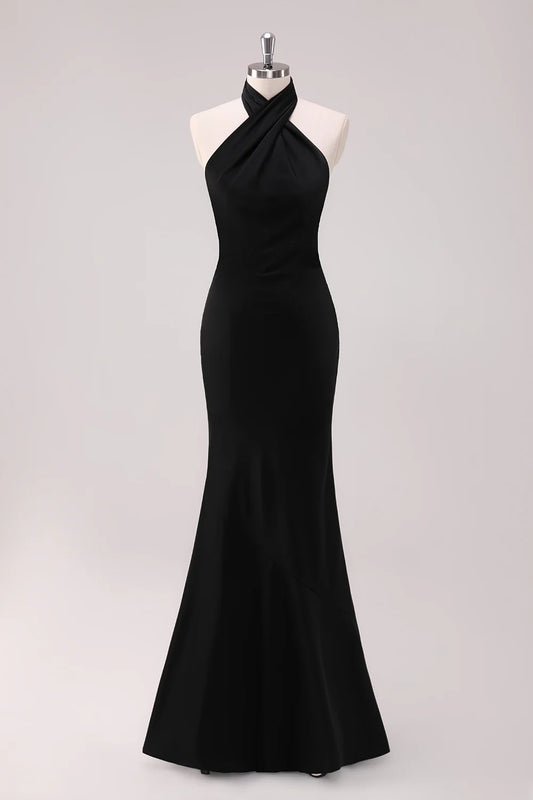 Mermaid spaghetti strap backless satin bridesmaid dress