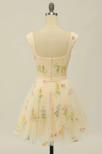 Cute Grey Blue A Line Sweetheart Short Homecoming Dress with Embroidery