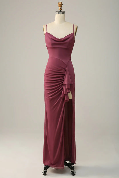 Thin camisole collar pleated chiffon bridesmaid dress