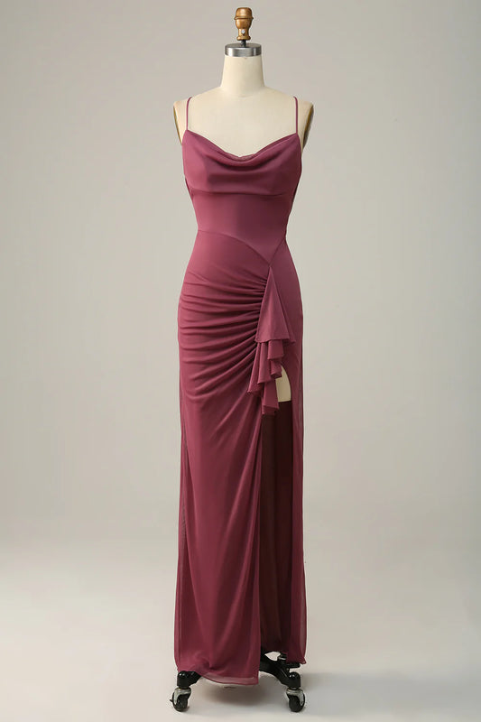 Thin camisole collar pleated chiffon bridesmaid dress