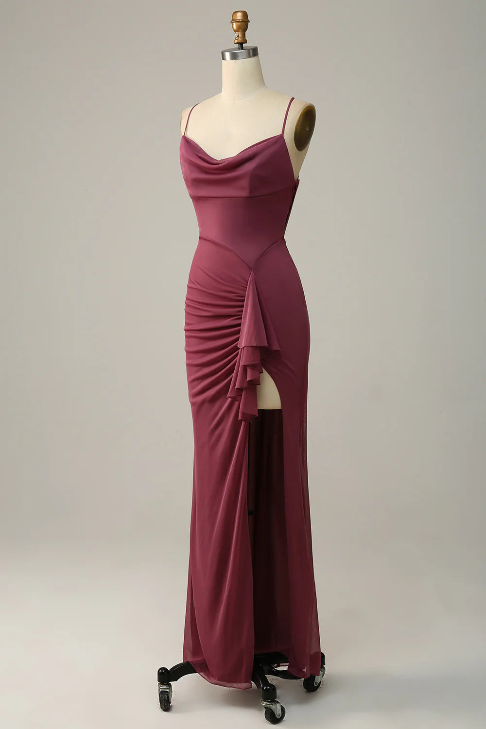 Thin camisole collar pleated chiffon bridesmaid dress