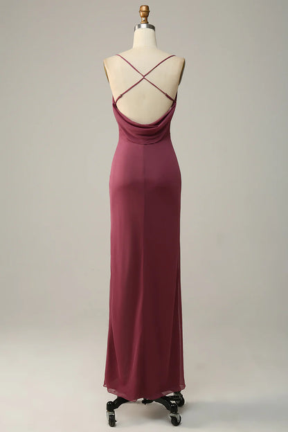 Thin camisole collar pleated chiffon bridesmaid dress