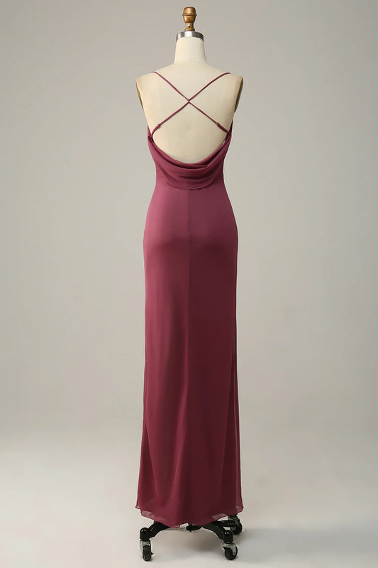 Thin camisole collar pleated chiffon bridesmaid dress