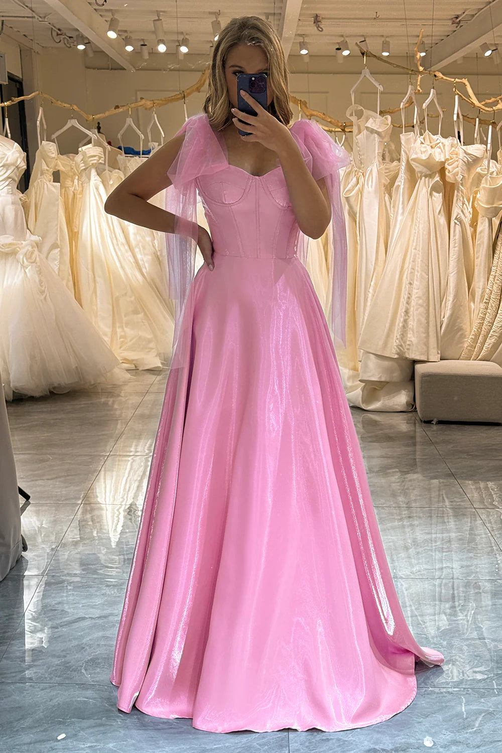 Pink A-line slim suspender floor hugging corset dance dress