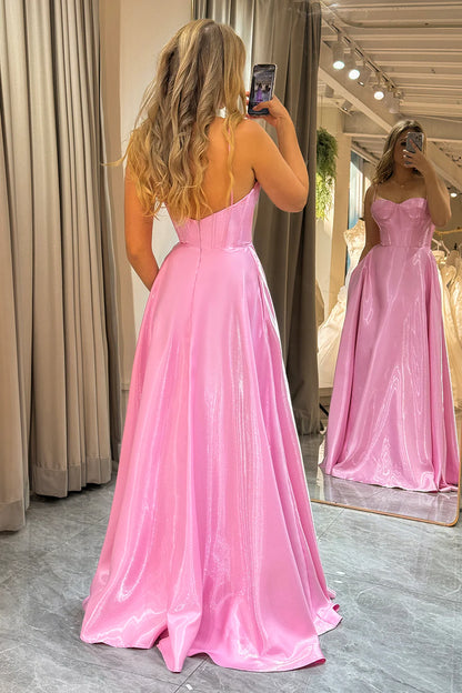 Pink A-line slim suspender floor hugging corset dance dress