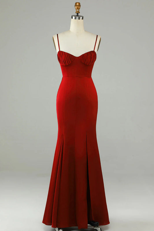 Mermaid waist cinched long slit ball dress