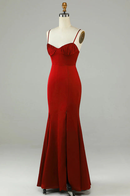 Mermaid waist cinched long slit ball dress