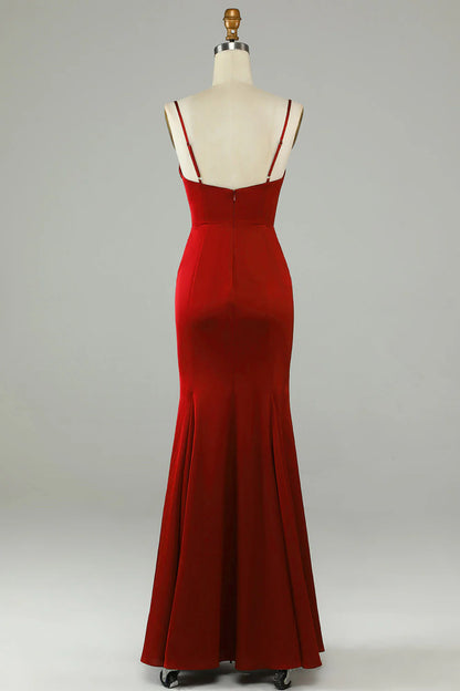 Mermaid waist cinched long slit ball dress