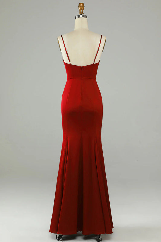 Mermaid waist cinched long slit ball dress