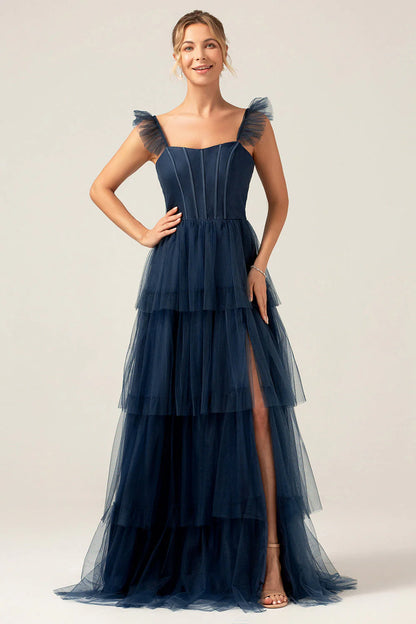Eucalyptus A Line Spaghetti Straps Floor Length Tulle Bridesmaid Dress