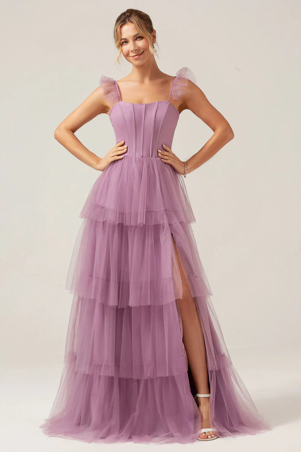 Eucalyptus A Line Spaghetti Straps Floor Length Tulle Bridesmaid Dress